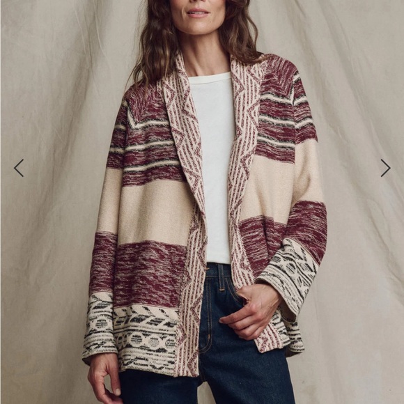 The GREAT RIDING CARDIGAN western Cream Black Burgundy Heavy Knit Medium - Picture 3 of 9